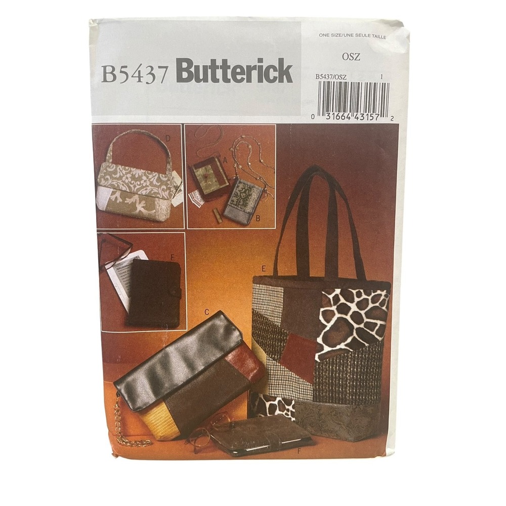 Butterick B5437 Sewing Pattern Women One Size Tote Clutch Bag Case 2000s